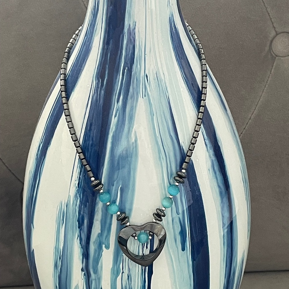 Hematite Heart Necklace 17.5”
